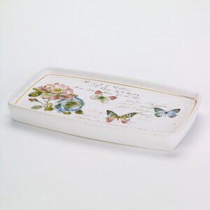 NWT Avanti Butterfly Garden Ceramic Bathroom Tray - White